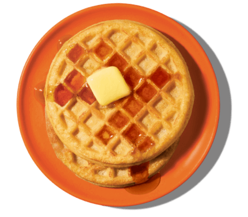 Eggo waffles stacked on a plate