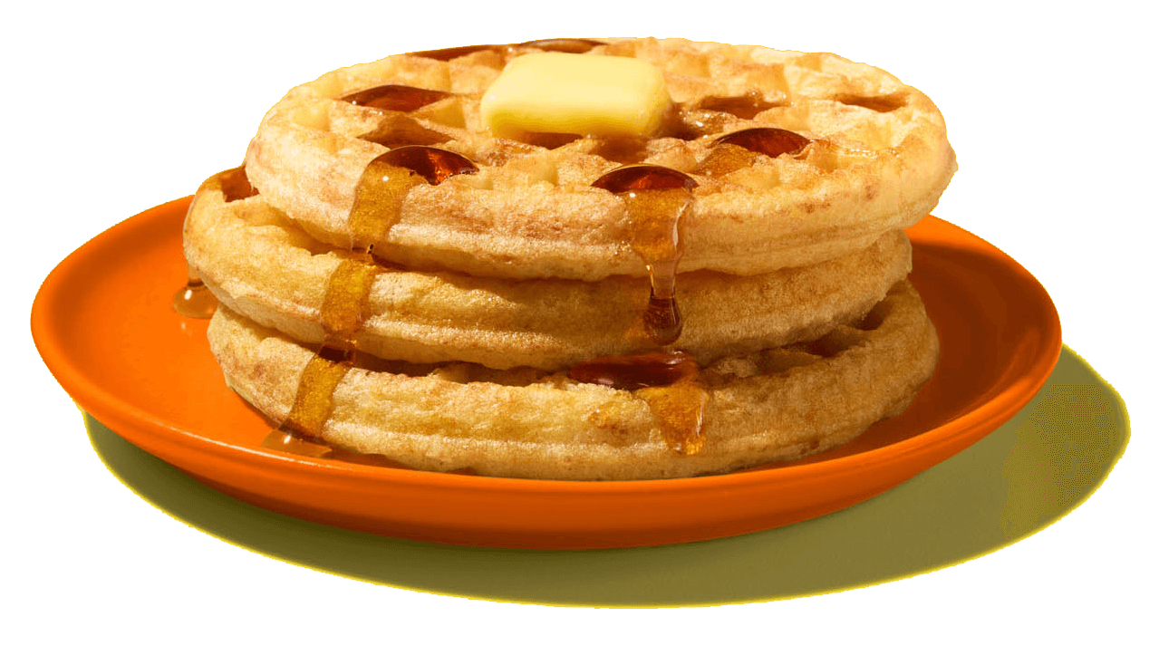 Eggo waffles stacked on a plate